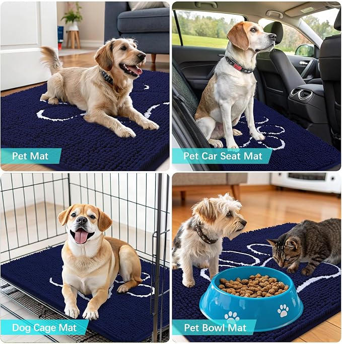 OLANLY Dog Door Mat for Muddy Paws 59x24, Paw Print Design Chenille Mud Mat | - Image 7