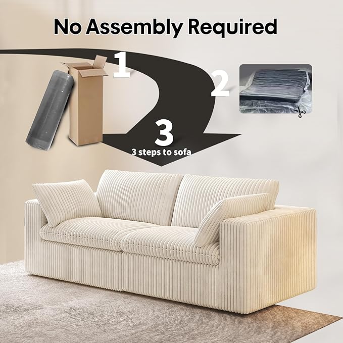 78.74" LoveSeat Cloud Sofa,Modular Sectional Couch,Modern Deep Seat Upholstered Couches with Plush Corduroy Fabric for Living Room Furniture,Bedroom and Apartment,No Assembly Required,White