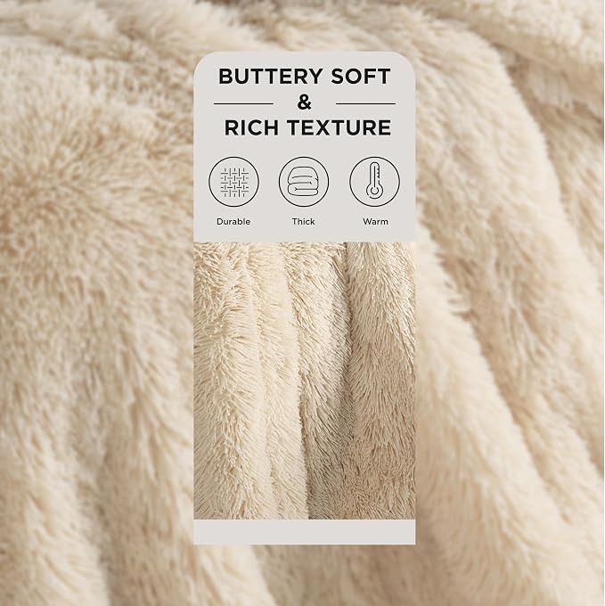 Bedsure GentleSoft Fluffy Beige Blankets Queen Size - Image 2