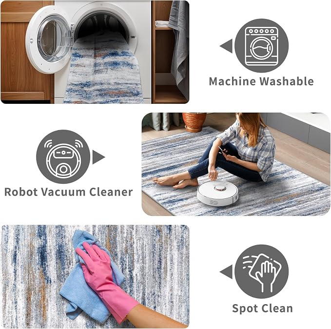 2'6''x10' Washable Runner Rugs for Hallway: Easy-to-Clean Abstract Runners for - Image 3