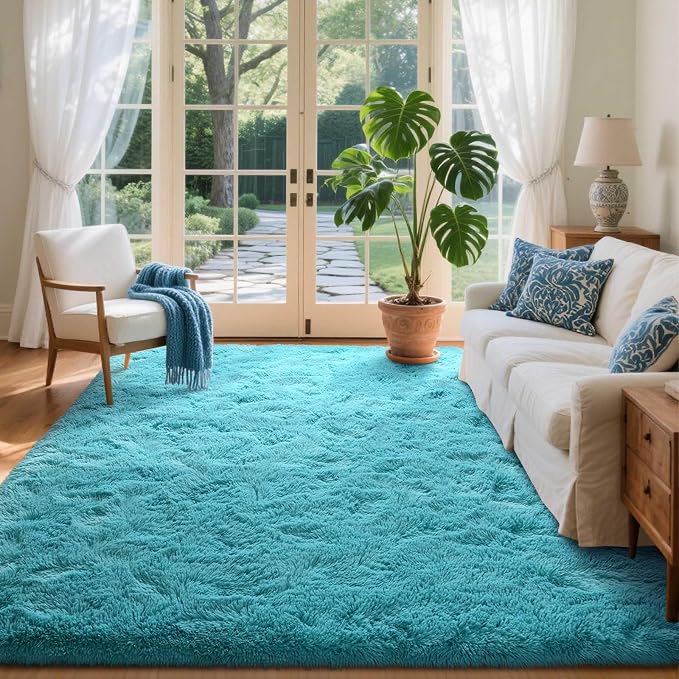 5x7 Ft Teal Shag Rugs for Bedroom Living Room Decor for Men Boys, Ultra Soft by Cuzwlovita
