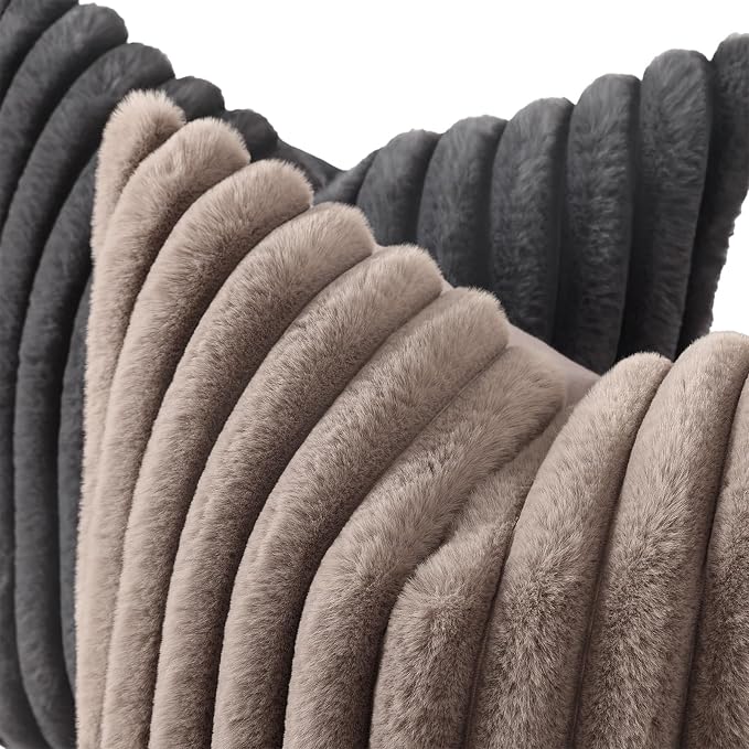 decorUhome Fall Faux Fur Throw Pillow Covers 16x16 Set of 2 Dark Grey | - Image 2