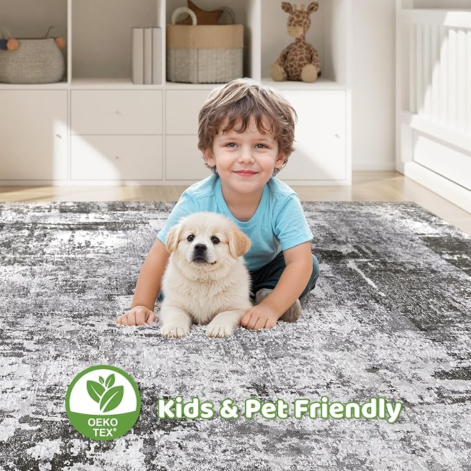 LOONGRUG Area Rug 5x7 Washable Neutral Modern Abstract Living Room Rugs | Soft - Image 7
