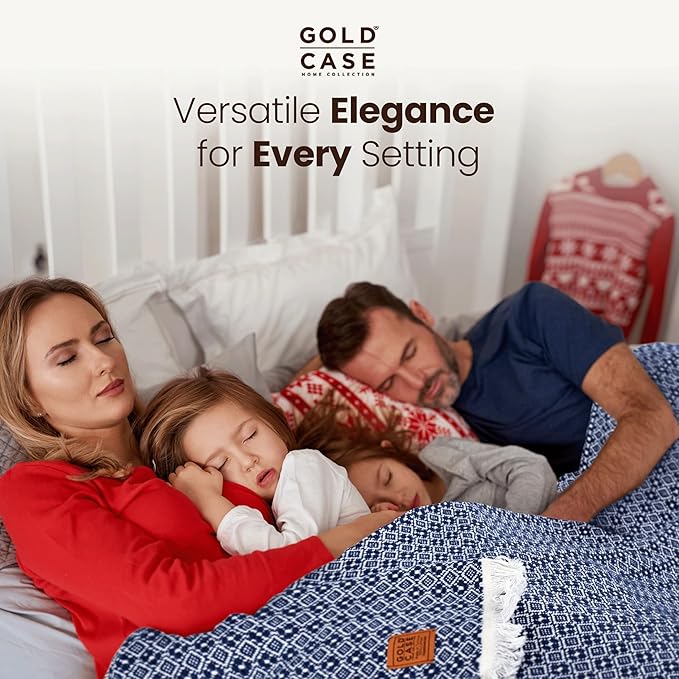 Gold Case Throw Blanket for Bed – 100% Recycled Turkish Cotton Bed Blanket – Decorative Throw Cotton Blankets for Living Room & Bedroom – Retro Beige Woven Queen Blankets – 90x90