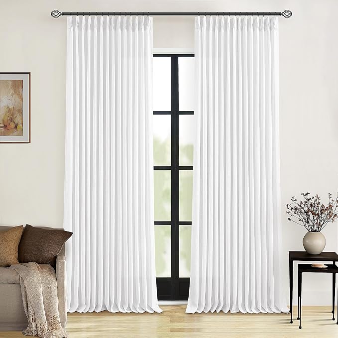 Pleated Linen Snow White Curtains 96 Inches Long 2 Panels Set | Neutral by Twodrapes