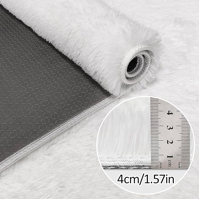 Runner Rug for Bedroom White 2x8ft Fluffy Area Rug Bedside Runner Rug for Kids - Image 5