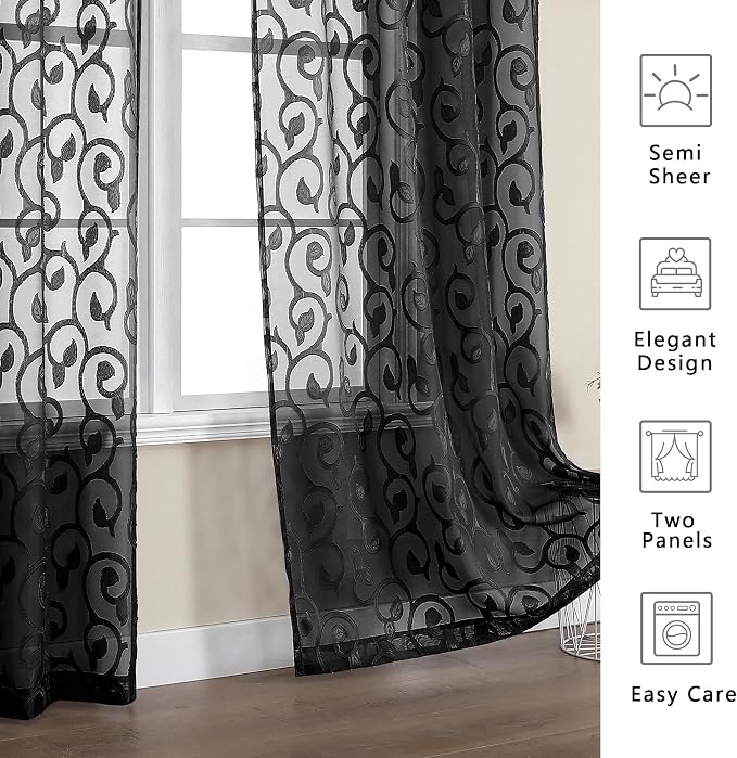 Furman Sheer Curtains 45 Inch Long 2 Panels Set, Airy Jacquard Clip Short Voile - Image 6