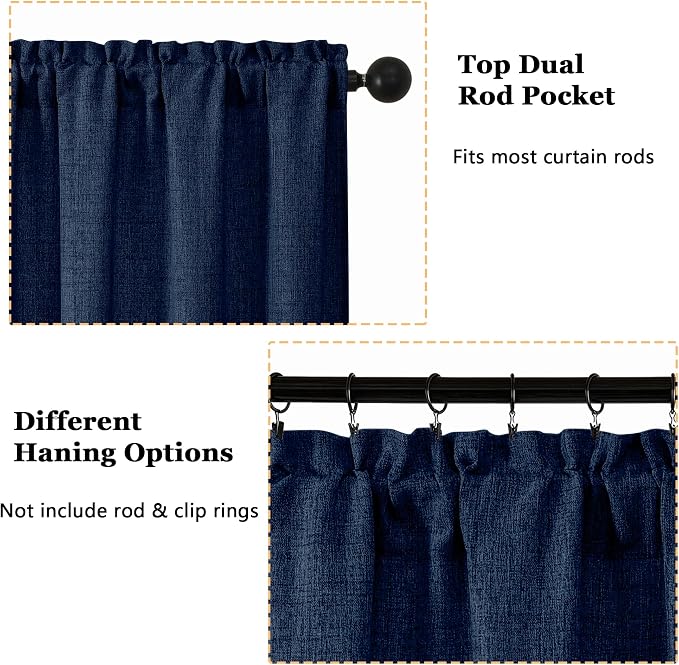 OWENIE Navy Blue Valances for Windows 1 Pcs 22 Inch Length, Light Filtering - Image 5