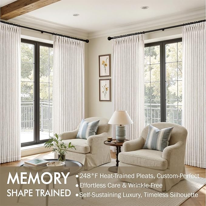 MIULEE Pinch Pleated Thick Linen Curtains 105 Inches Long 2 Panels - Image 2