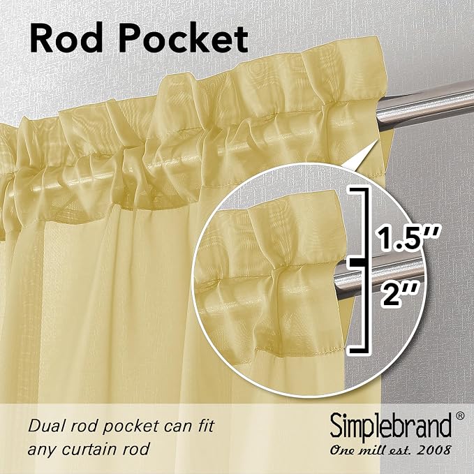 Simplebrand Yellow Short Sheer Curtains 45 Inch Length - Image 2