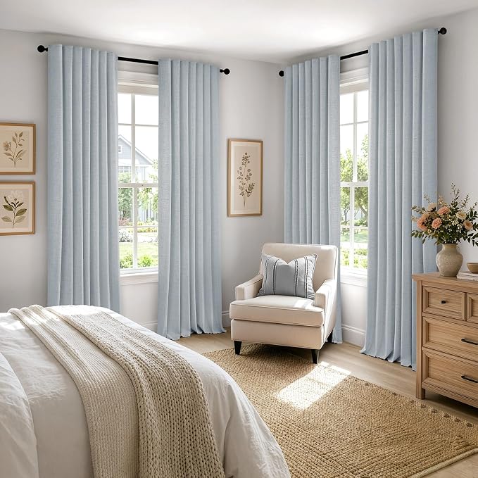 MIULEE 100% Blackout Linen Curtains 42 x 72 Inch Chambray Blue 2 Panels | - Image 8