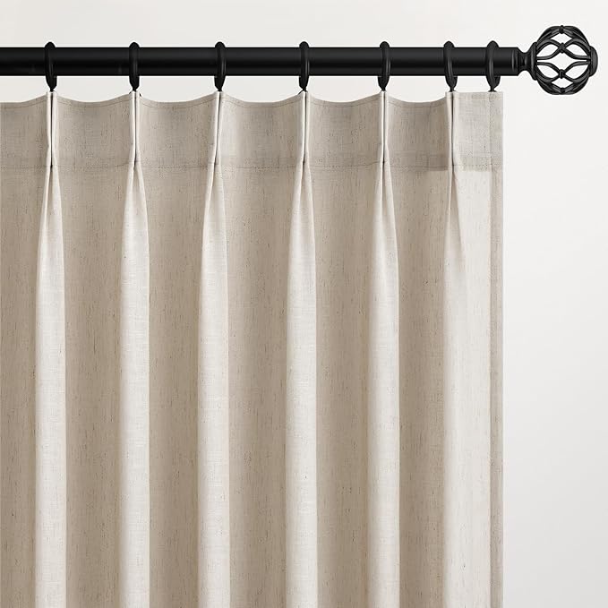 95 Inches Long Pleated Sheer Curtains, Oatmeal Linen Blended Light Filtering by Topfinel