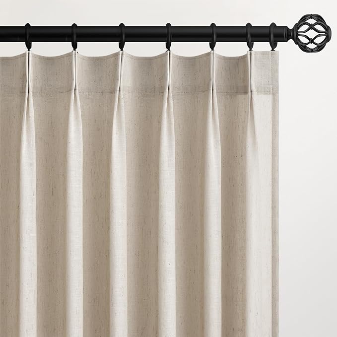 Topfinel Oatmeal Pinch Pleated Linen Curtains 132 Inch Length 2 Panels by Topfinel