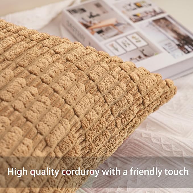 Aegero Pack of 2 Corduroy Decorative Throw Pillow Covers 18x18 Inch, Coffee | - Image 2