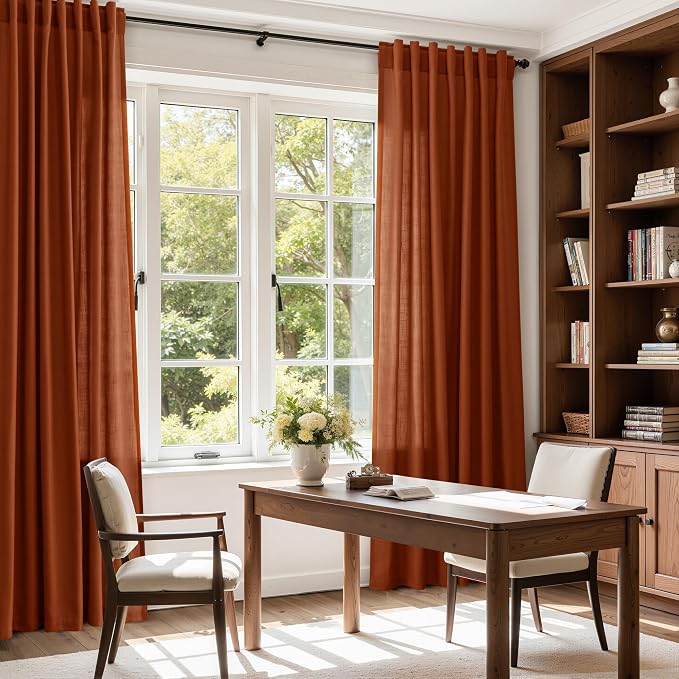 Terracotta Linen Curtains 84 Inches Long 2 Panel Set Back Tab Boho Rustic - Image 8