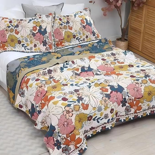 Boho Muslin Blanket for Adults 4-Layer Gauze Twin Size Soft Cozy 100% Cotton Summer Cooling Blanket Floral Decor for Sofa Bed Coverlet Both Sides (Colorful Floral, Twin 60 x 80 in)
