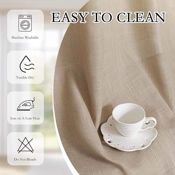 MYSKY HOME Taupe Sheer Curtains 63 inch Length Semi Sheer Curtains - Image 8