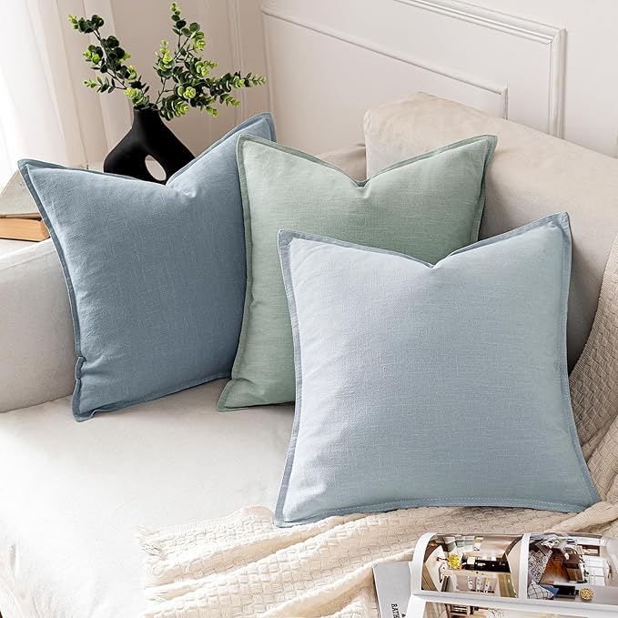 MIULEE Decorative Linen Euro Sham Pillow Covers 26x26 Light Blue | Boho - Image 4