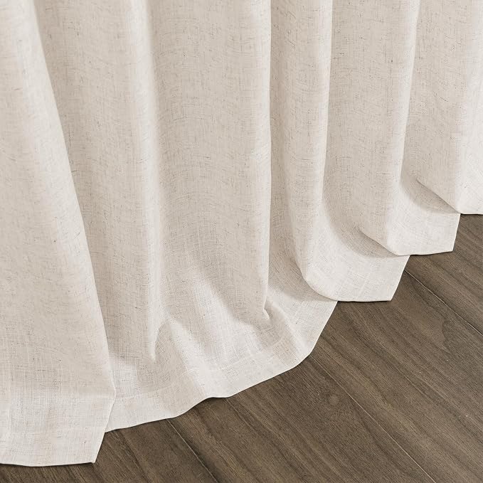 Beige Linen Semi Sheer Curtains 84 Inch Length 2 Panels Set Back Tab Rod Pocket - Image 6