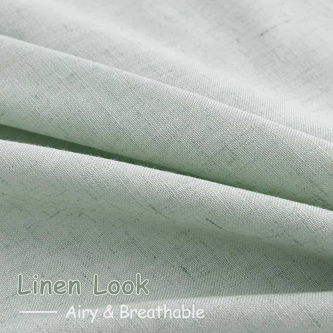 Nanspring Aqua Green Linen Curtains 102 Inches Long Rod Pocket Back Tab Drapes - Image 5