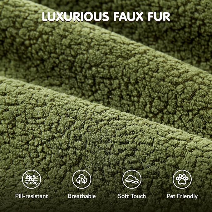 ovios 58" Oversized Round Chair Lounge Chaise Indoor, No Assembly Required, Cloud Large Circle Chair with Plush Fuax Fur, Fluffy Modern Sleeper Sofa Bed for Reading Yoga, Green (Cloud Velvet)