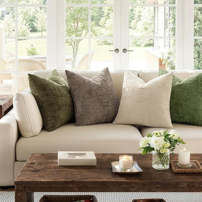 MIULEE Chenille Textured Euro Throw Pillow Covers Taupe Grey 26x26 | Set of 2 - Image 7