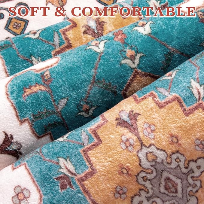 SERISSA Boho Rugs for Entryway, 2x3 Orange Entryway Rug Non-Slip Washable Small - Image 4