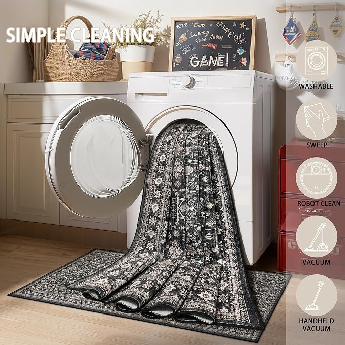 Grey Area Rug 4x6 for Living Room Bedroom | Low Pile; Non Slip;Machine - Image 8