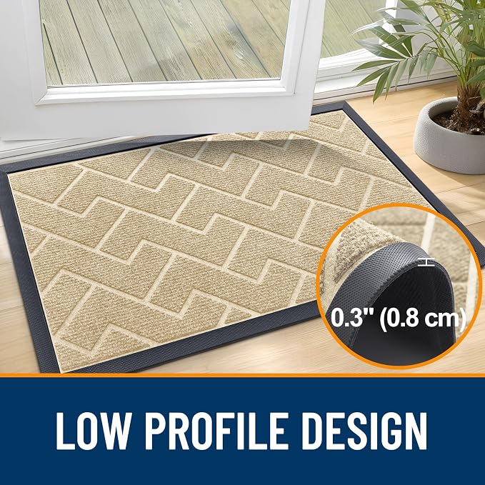 OLANLY Front Door Mat Outside 35x23, All-Season Absorbent Rubber Doormat | Beige - Image 4