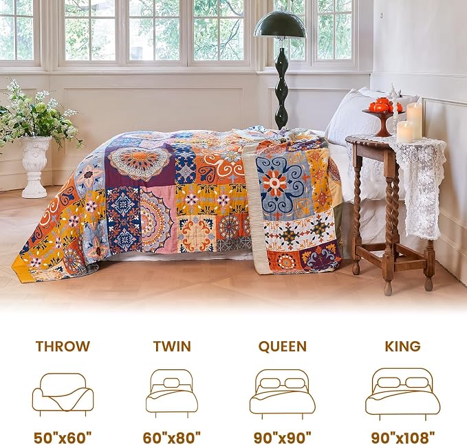 MSGKV Boho Throw Blanket for Bed 90"x108" 100% Cotton Blanket Spring Breathable - Image 5