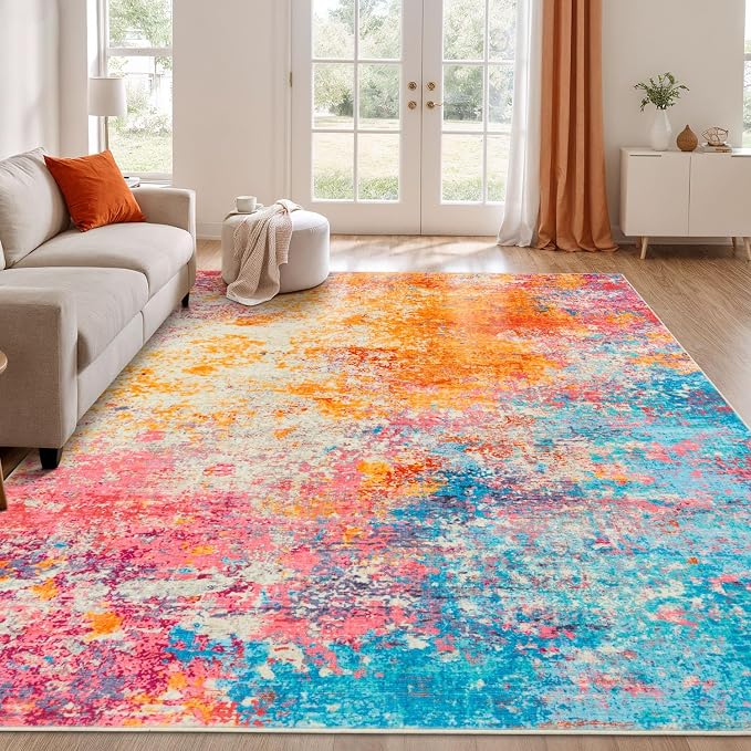 Rugflix 9x12 Area Rugs for Living Room, Washable Large Multicolor Rug by RugflixAreaRugs