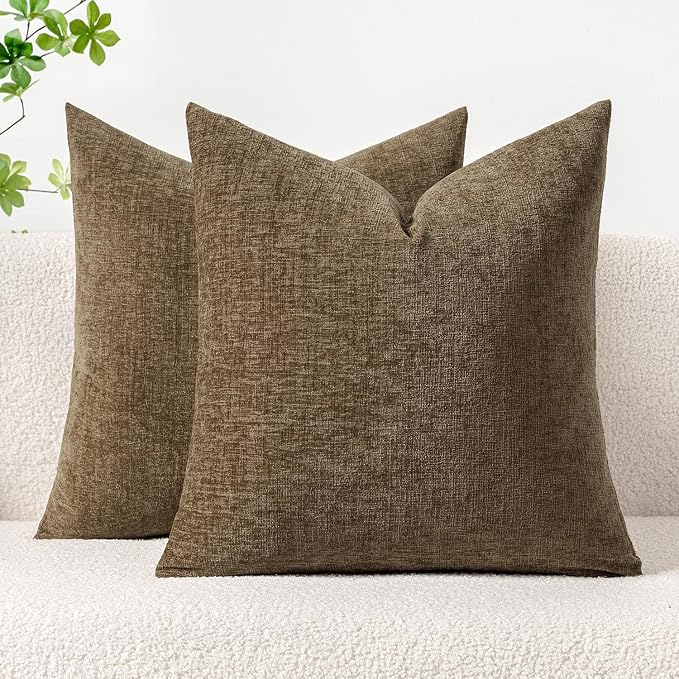 MIULEE Pack of 2 Coffee Throw Pillow Covers 18x18 Inch Soft Chenille Pillow by MIULEE