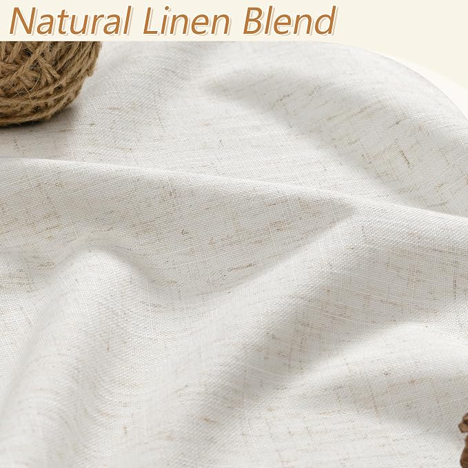 Beige White 100% Blackout Linen Curtains 120 Inch Length 2 Panels Set - Image 3