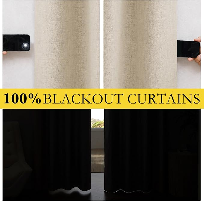 NICETOWN 100% Blackout Cream Linen Curtains 95 inches Length - Image 2