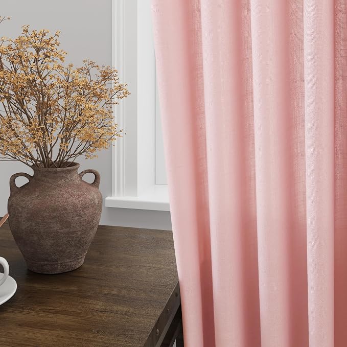 Nanspring Pink Linen Curtains 96 Inches Long 2 Panels Set - Image 5