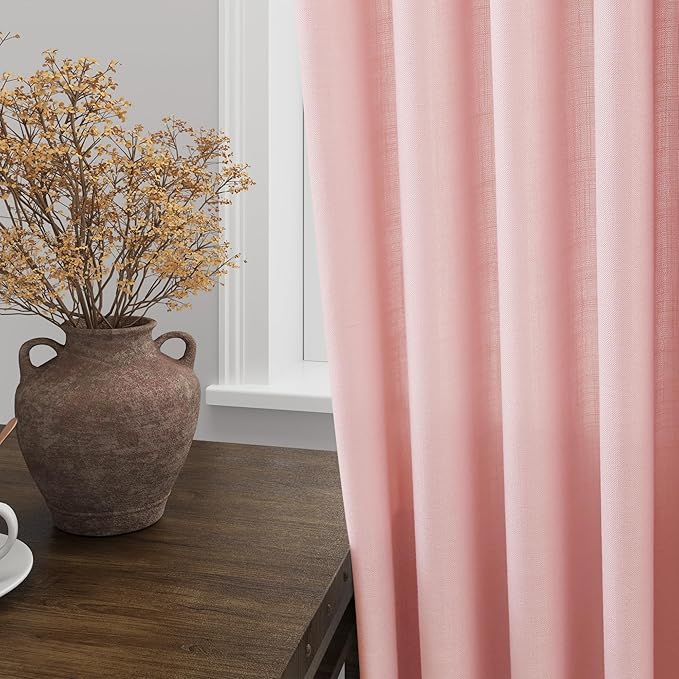 Nanspring Pink Linen Curtains 84 Inch Length 2 Panels Set - Image 5