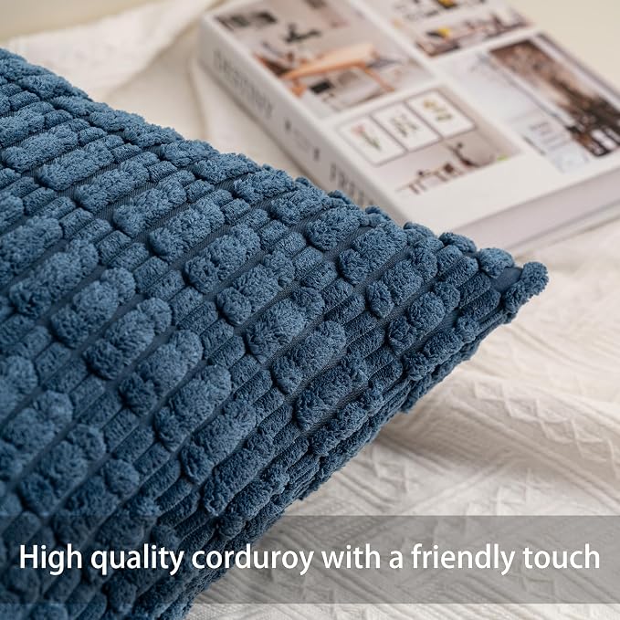 Pack of 2 Corduroy Decorative Throw Pillow Covers 12x20 Inch, Sky Blue | Fall - Image 2