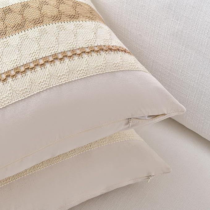 Fancy Homi Set of 1 Tan Neutral Decorative Throw Pillow Cover 20x20 Inch - Image 3