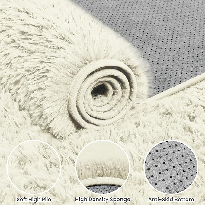 6x9 Area Rugs for Living Room Rug: Soft Fluffy Shag Cream White Rugs for Bedroom - Image 8