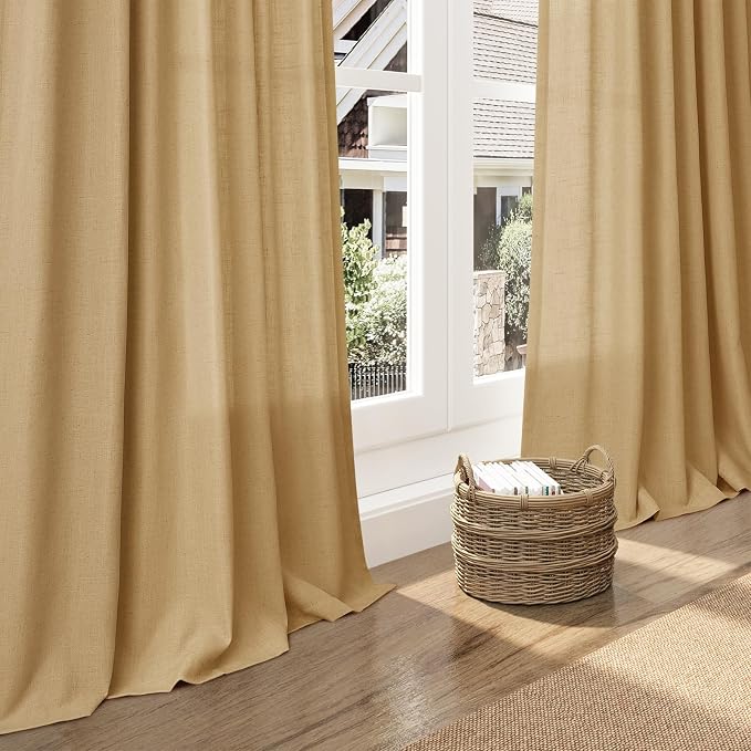 Gold Yellow Linen Curtains 96 Inches Long 2 Panels Set - Image 6
