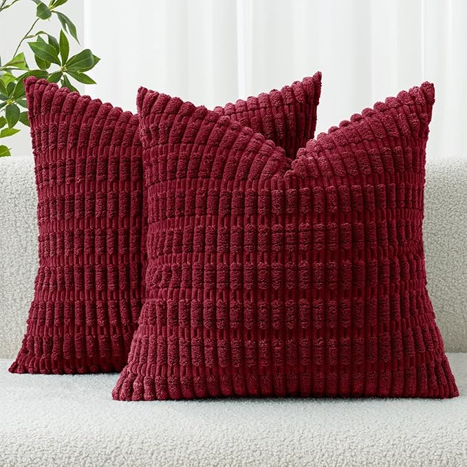 MIULEE Pack of 2 Burgundy Corduroy Decorative Pillow Covers 20x20 Inch Soft by MIULEE