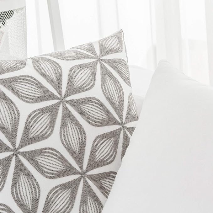 HWY 50 Grey Gray Decorative Throw Pillow Covers 18x18 Inch, Pack of 2 Embroidered Cotton Farmhouse Cushion Cover Pillow Case for Sofa Couch Living Room Bed Bedroon, Fashion Geometric Accent