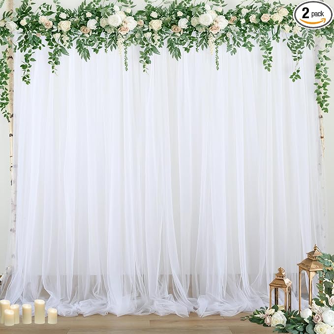 White Backdrop Curtain for Parties 10 ft x 10 ft Sheer Tulle Backdrop Drapes by Suppromo