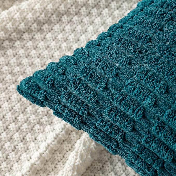 MIULEE Corduroy Decorative Throw Pillow Covers 16x16 Teal Pack of 2 | Soft Boho - Image 6