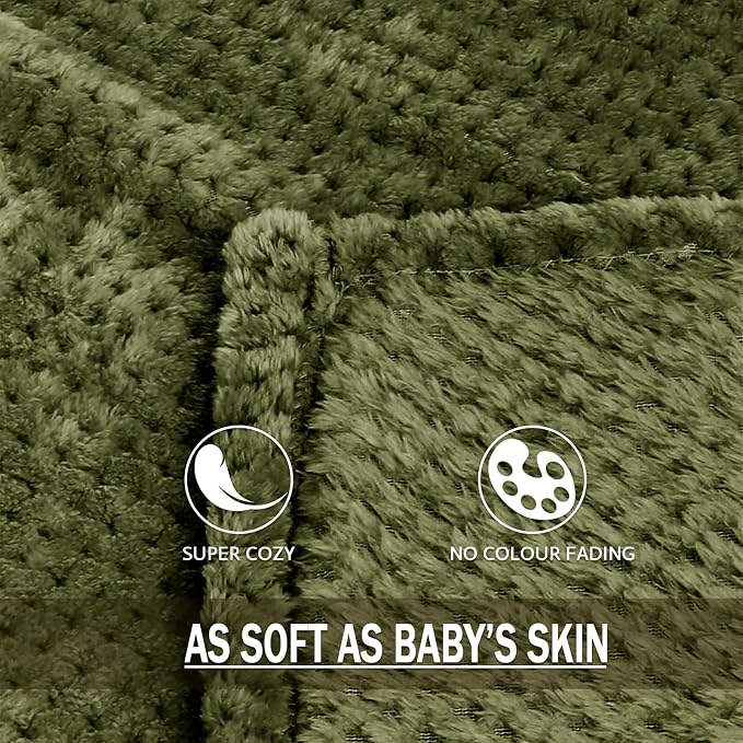Exclusivo Mezcla Soft Waffle Fleece Bed Blanket King Size, Olive | Lightweight - Image 8