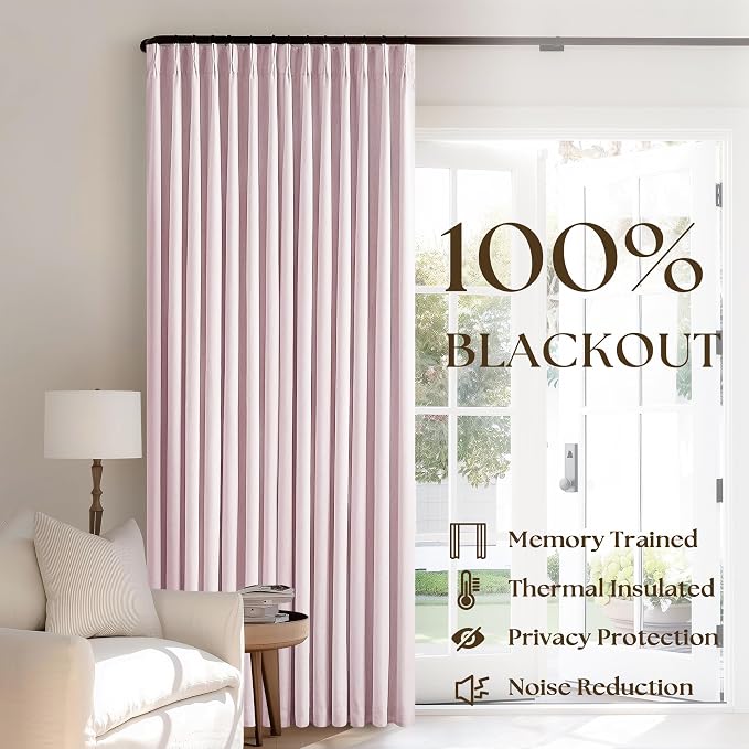 Light Pink Pinch Pleated Linen Blackout Curtains 90 Inches Long - Image 3
