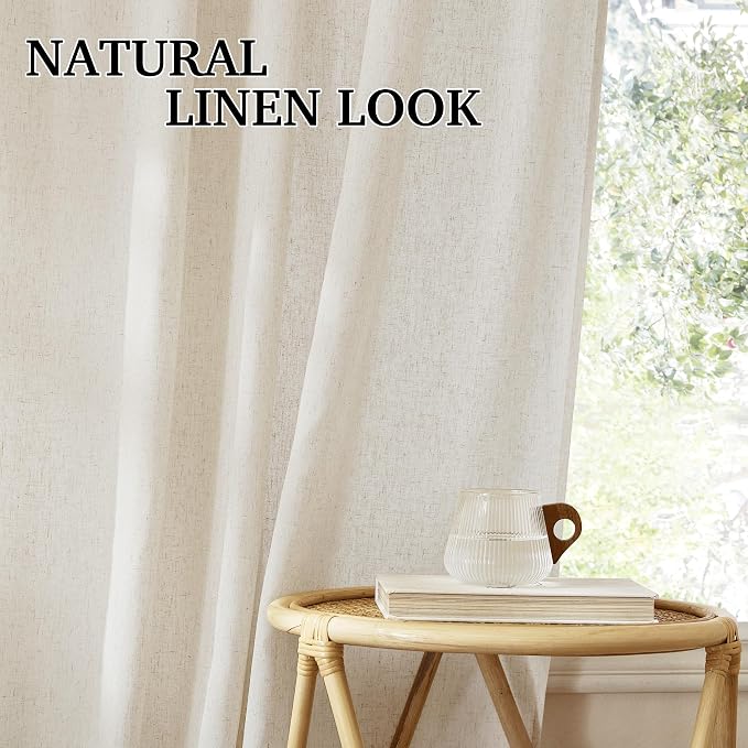 RYB HOME 108 inches Long Farmhouse Boho Curtains, Semi Sheer Thick Linen Light - Image 4