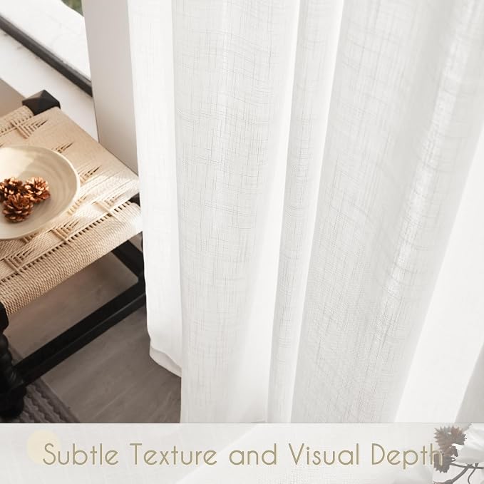Extra Long White Curtain 132 inches Long 2 Panels Set Back Tab Light Filtering - Image 4