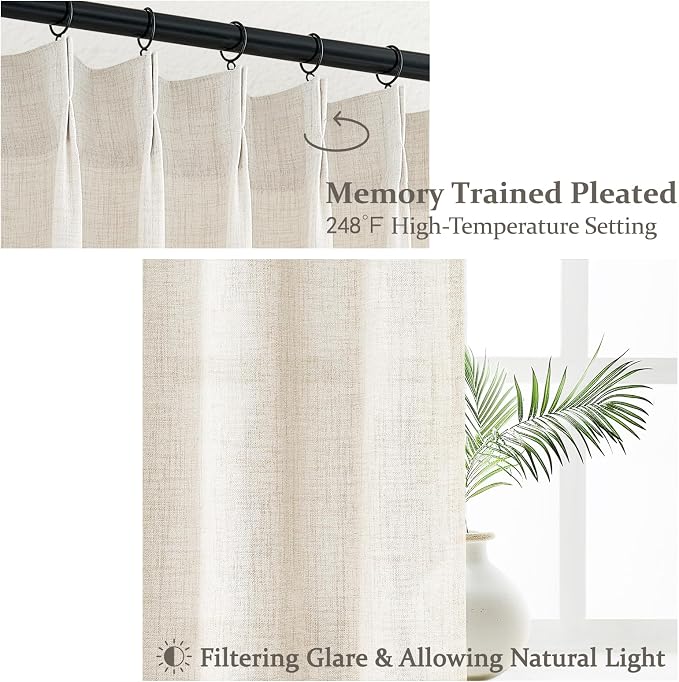Extra Wide 70 Inch Pinch Pleated Curtains 84 Inch Length 2 Panels Set - Image 3