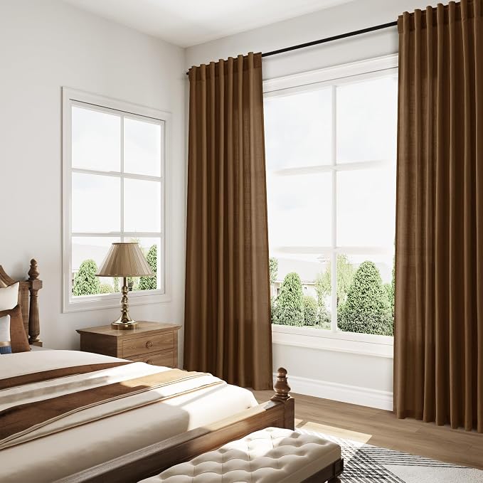 Tobacco Brown Linen Curtains 120 Inch Extra Long - Image 7